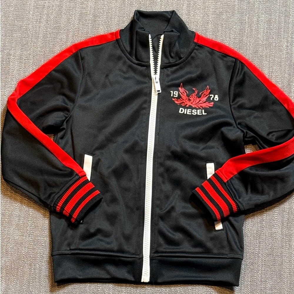 Diesel Kids‎ Track Jacket Black Red Phoenix Logo 1978 Zip Up Size 4yrs